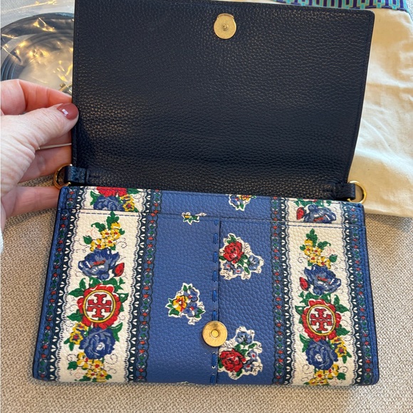 Tory Burch McGraw Leather Blue and White Floral Crossbody Purse - Picture 3 of 10